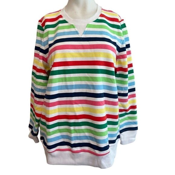 Charter Club Ladies Large Rainbow Stripe Pullover Shirt Long Sleeve Fleece Top - Picture 1 of 4